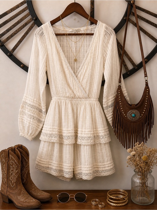 American Eagle Outfitters Dresses & Skirts - American Eagle Cream Crochet-Trim Gauze Dress